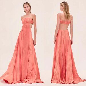 Alexis Varranza Maxi Dress Sunset Orange Pleated Cutout Plisse Size M